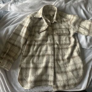 H&M Cream and Brown Textured Plaid Shirt